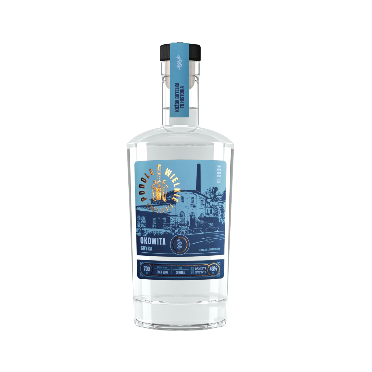 Zdjęcie przedstawia Butelkę okowity Podole Wielkie Gryka Edycja Limitowana rocznik 2024